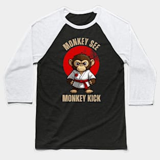 Funny Karate Monkey, Monkey See Monkey Kick Baseball T-Shirt